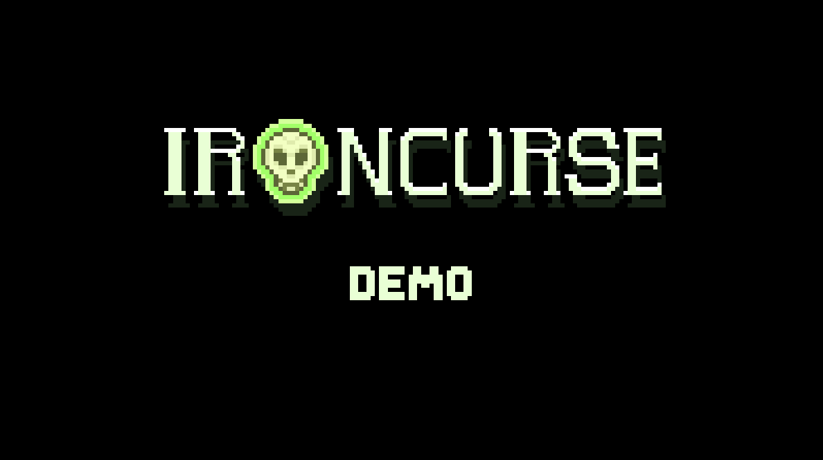 Ironcurse title screen — the logo with a glowing green skull, above the word DEMO